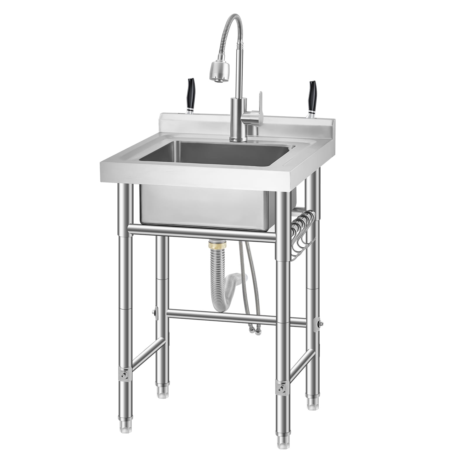 Utility Sink Stainless Steel Utility Sink with Faucet with Cold and Hot Water Pipe Stainless Steel Sink for Laundry Room Bathroom Farmhouse,S-Hooks & Backsplash,for Indoor Outdoor Use