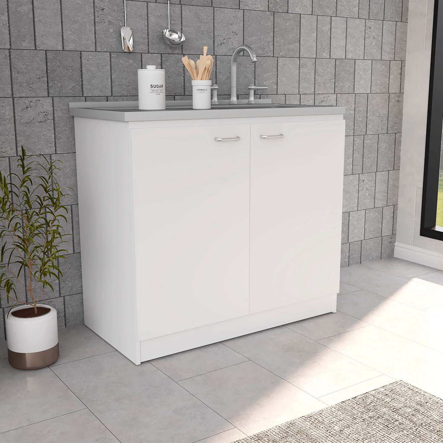 We Have Furniture Utility Sink Vernal, Double Door, White Finish