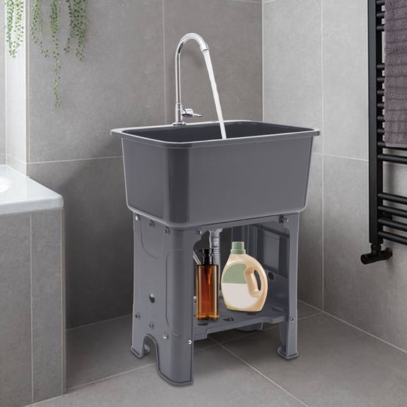 Utility Sink With Storage Shelf 360 Rotating Faucet, Utility Sink With Faucet, Freestanding Utility Sink