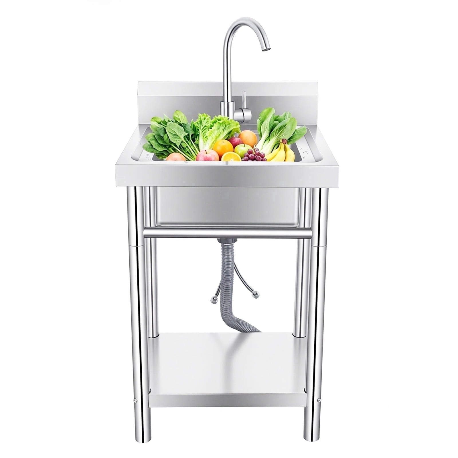Utility Sink with Cold & Hot Water Faucet,Indoor and Outdoor Sink,Single Bowl Sink Basin for Home Garage & Laundry Room
