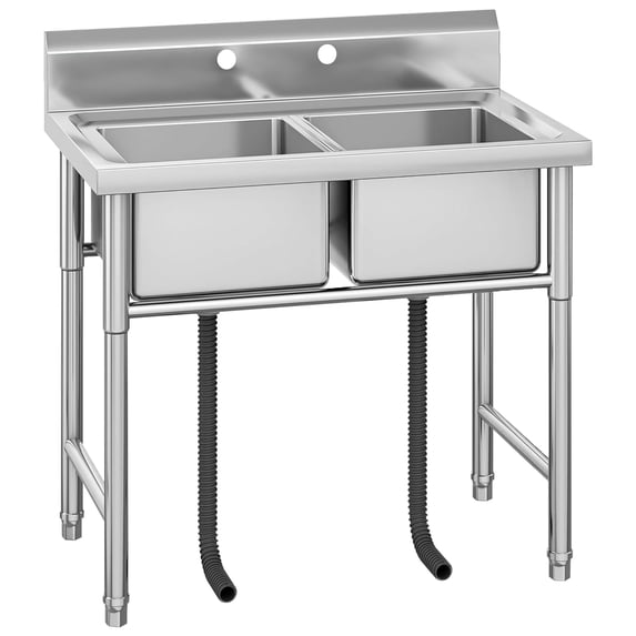 Utility Stainless Steel Sink, Commercial Kitchen Prep Sink Free Standing Single Bowl with Cold and Hot Water Pipe Undershelf Faucet for Restaurant Laundry Garage Bar Workshop 19.7" x 21.7" x 33.5"