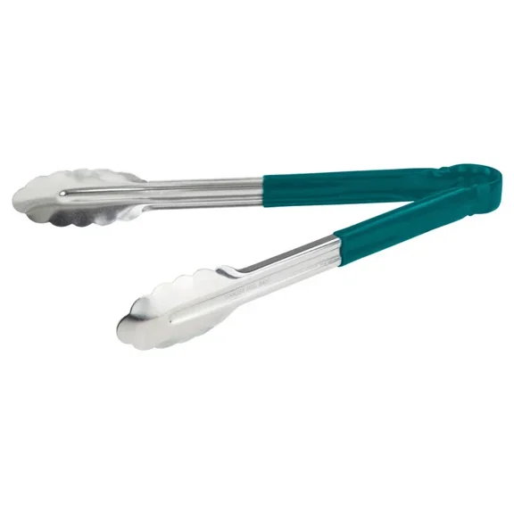 Utility Tong Scalloped Edges Stainless Steel Polypropylene Handle Green 12"