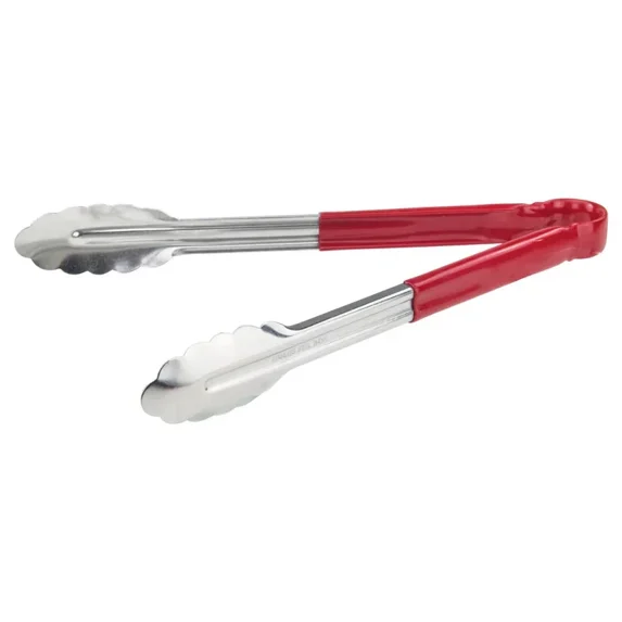 Utility Tong Scalloped Edges Stainless Steel Polypropylene Handle Red 12"