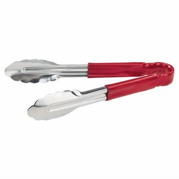 Utility Tong Scalloped Edges Stainless Steel Polypropylene Handle Red 9"