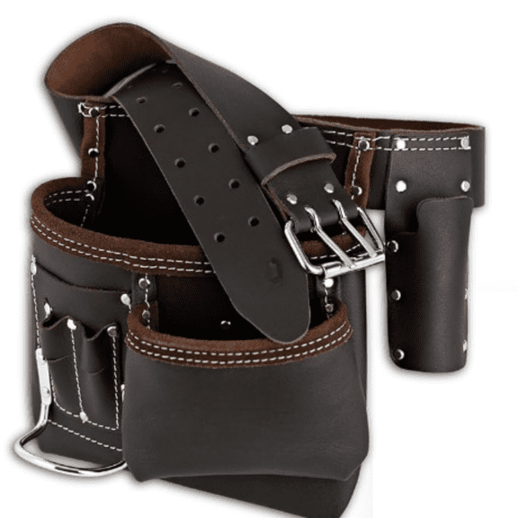 Utility Tool Belt 6-Pocket Oil-Tanned Leather Pouch Wide Waist Fit 2946" | Made for Drywallers, Carpenters, Electricians & DIY | Rugged Comfort
