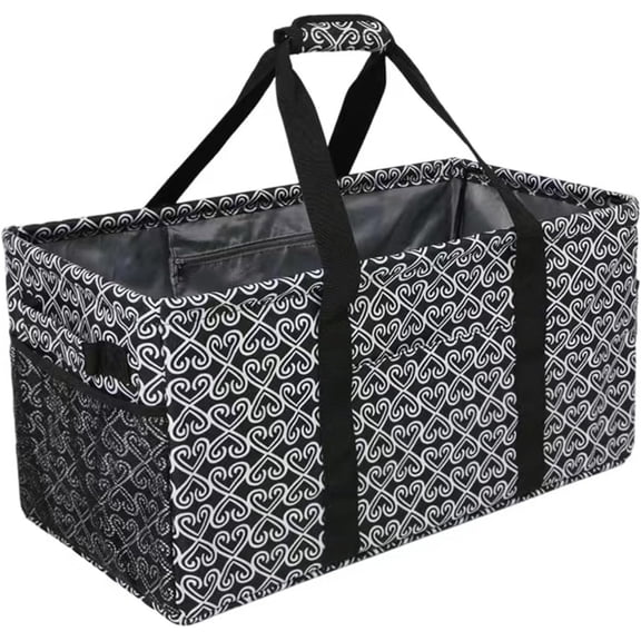 Utility Tote Bag, Grocery Bags Foldable,Upgraded Metal Frame, With Sturdy Handles Reinforced Bottom Heavy Duty Oxford Fabric Moving Shopping Bags, Heart Black