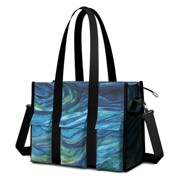 Utility Tote Bag for Women with 11 Pockets, Boho Teacher Tote with Top Zipper Closure & Thick Bottom Support, Waterproof Beach Bag Work Laptop Bag for Teachers, Students, Artist, Nurse Purse