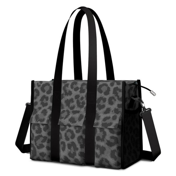 Utility Tote Bag for Women with 11 Pockets, Leopard Teacher Tote with Top Zipper Closure & Thick Bottom Support, Waterproof Beach Bag Work Laptop Bag for Teachers, Students, Artist, Nurse Purse