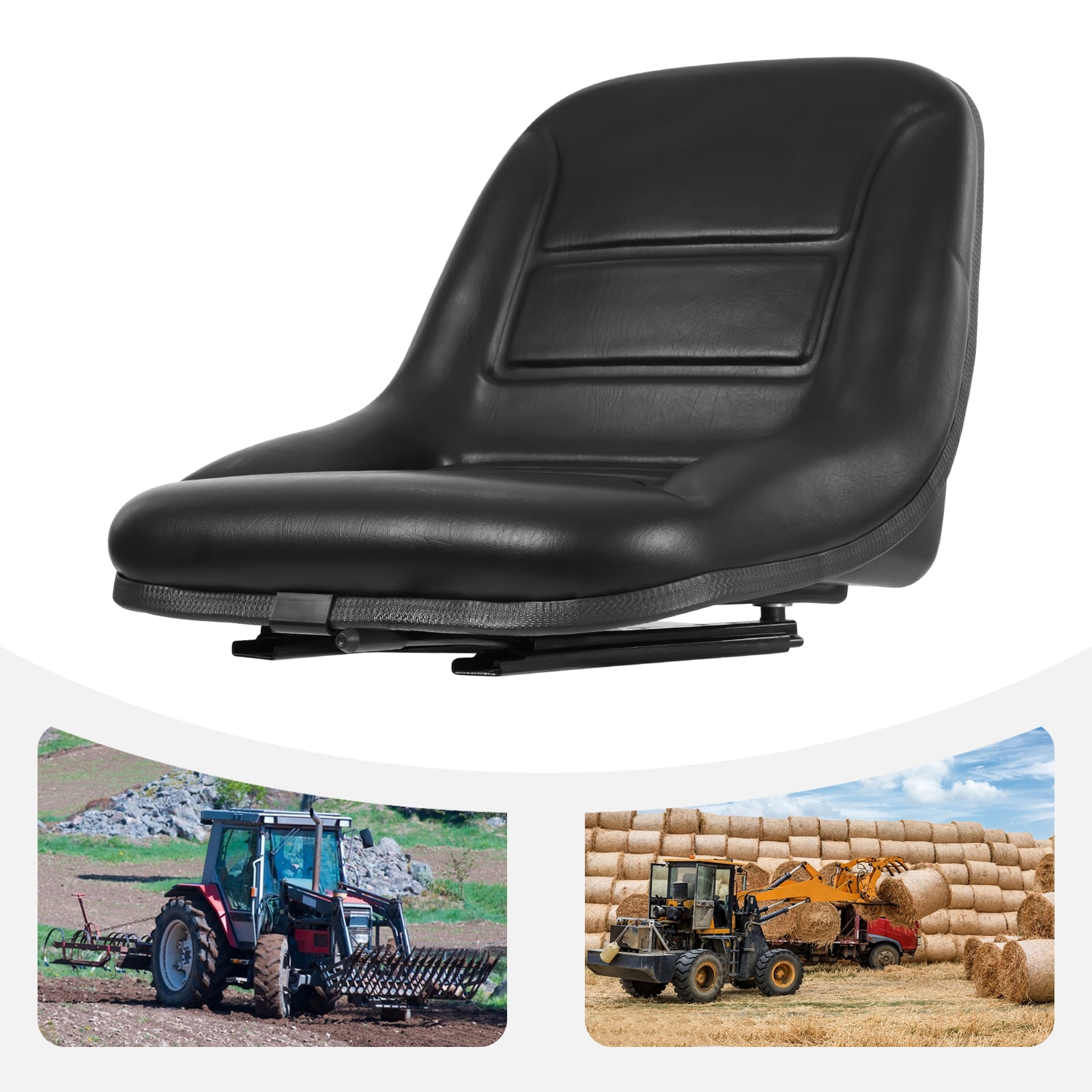 Utility Universal Lawn Mower Seat Black Garden Tractor Seat Cranes Forklifts Tractors Suspension Seat 18.5" L&W,14.88in H