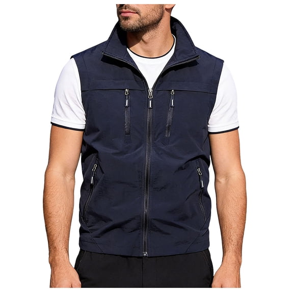 Utility Vest for Men with Pockets Summer, Outdoor Lightweight Outerwear Vest for Hiking Fishing Photo Work, Dark Blue XL