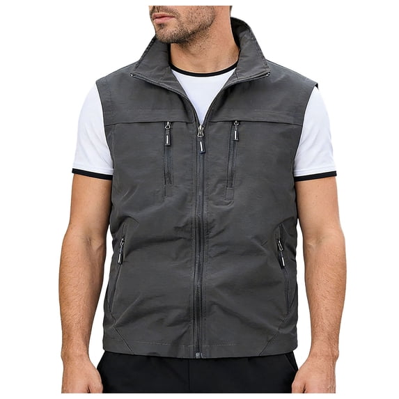 Utility Vest for Men with Pockets Summer, Outdoor Lightweight Outerwear Vest for Hiking Fishing Photo Work, Dark Gray S