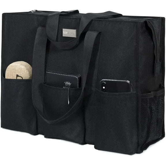 Utility Water Resistant Tote Bag with 13 Exterior & Interior Pockets, Top Zipper Closure & Thick Bottom Support