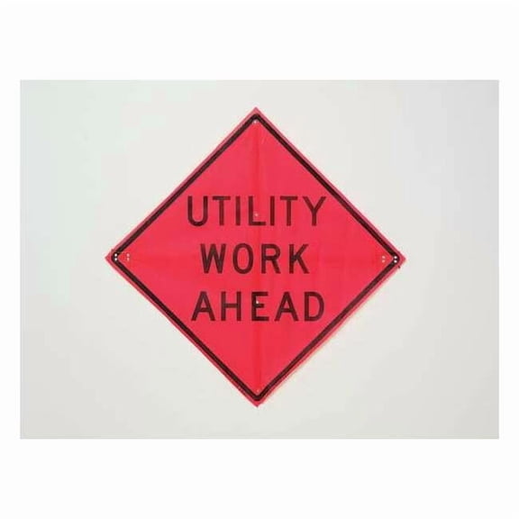 Utility Work Ahead Traffic Sign, 36 in W, 36 in H, Polyester, PVC, Orange