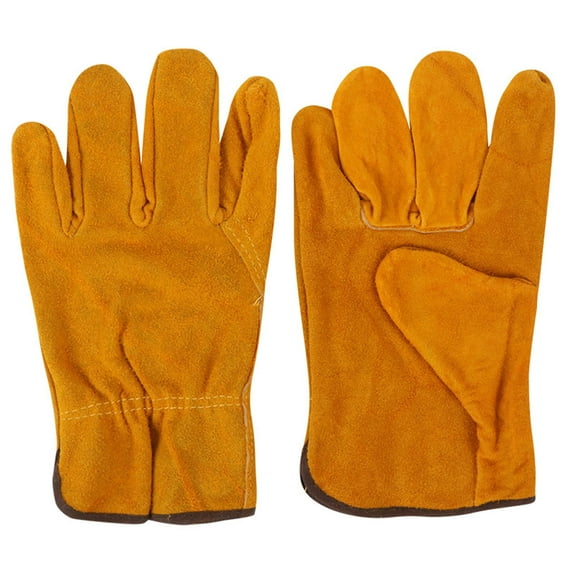 Utility Work Gloves, Cowhide Leather Construction, Heat Resistant, Protective Working Gloves for Drivers and Welders, Yellow Color