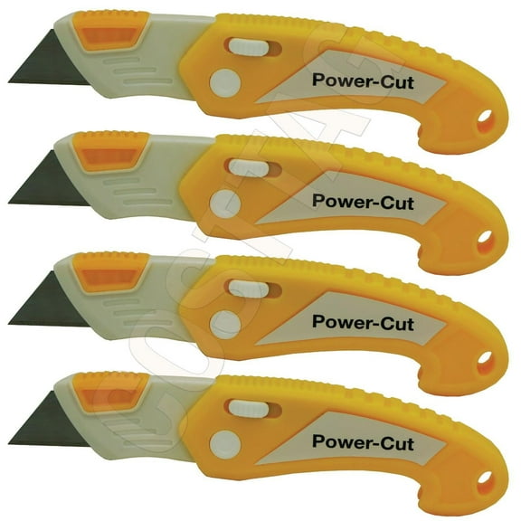 Utility knife Lightweight Heavy Duty Pocket Knife Retractable Blade ABS Folding Safety Utility Box Cutter with Lock Release - 4 Pack Yellow Color