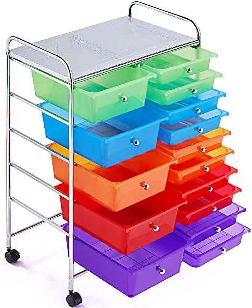 Utility with 15 Drawers Rolling Organizer Plastic Storage Drawers Craft