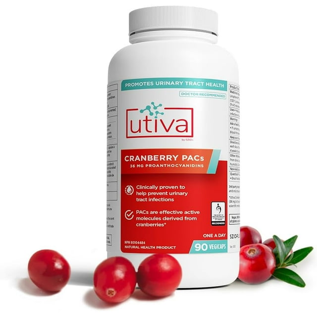 Utiva Cranberry Pills 36mg PACS for UTI Prevention 90 Vegi Capsules