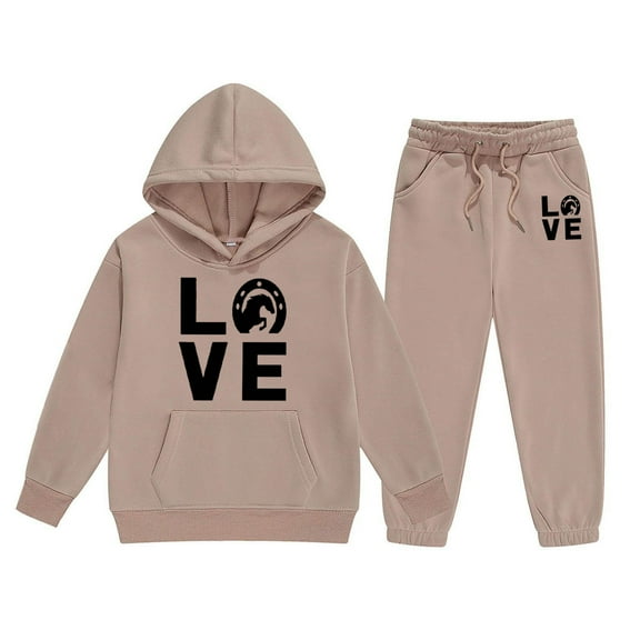 Utlike 2 Pcs Girls Outfits Hoodie Sweatsuit Sets Long Sleeve Solid Color Hoodie Sweatshirt And Jogger Pants Set Festival Outfits For Girl Size 8 Years-9 Years Khaki