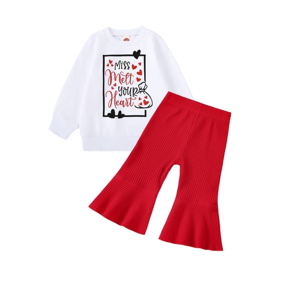 Utlike 2 Pcs Girls Outfits Toddlers Clothing Set Long Sleeve Tops& Pants Set For Kids Back To School Season Festival Set Size 5 Years-6 Years
