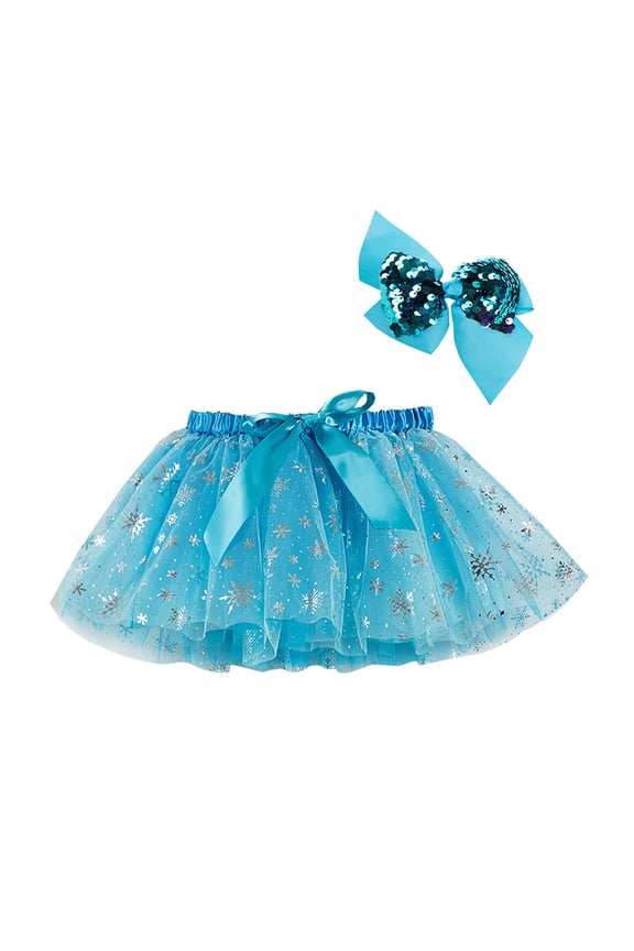 2 Pcs Girls Skirts Colourful Rainbow Sequin Mesh Tutu Skirt With Bow Hair Clip Two-Piece Set School Uniform Mini Skirt For Girl Size 9 Years-11 Years