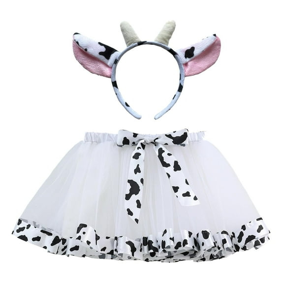 Utlike 2 Pcs Girls Skirts Cow Print Colourful Layered Puffy Tutu Tulle Skirt With Hairband For Party Dance Performance Elegant Mini Skirt For Girl Size 2 Years-4 Years