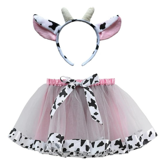 Utlike 2 Pcs Girls Skirts Cow Print Colourful Layered Puffy Tutu Tulle Skirt With Hairband For Party Dance Performance School Mini Skirt For Girl Size 2 Years-4 Years