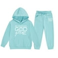 thumbnail image 1 of Utlike 2 Pcs Girls Sweatsuit 2 Piece Outfits Fall Casual Graphic Long Sleeve Hoodies Sweatshirts And Sweatpants Set Back To School Outfits For Girl Size 3 Years-4 Years Mint Green, 1 of 4
