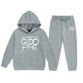 thumbnail image 1 of Utlike 2 Pcs Girls Sweatsuit 2 Piece Outfits Fall Casual Graphic Long Sleeve Hoodies Sweatshirts And Sweatpants Set Matching Outfits For Girl Size 6 Years-7 Years Grey, 1 of 4