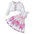 thumbnail image 1 of Utlike 2 Pcs School Outfits For Girls Floral Dress Set With Cardigan And Floral Print Dress Back To School Outfits For Girl Size 6 Years-7 Years Hot Pink, 1 of 9