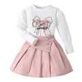 thumbnail image 1 of Utlike 2 Pcs School Outfits For Girls Long Sleeve Bow Print Top And Short Pleated Skirt Set Fall Winter Toddler Birthday Outfits For Girl Size 3 Years-4 Years Pink, 1 of 6