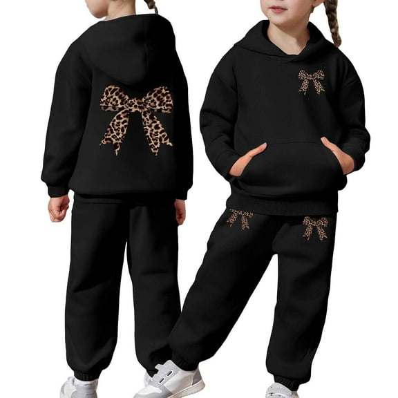 Utlike 2 Pcs School Outfits For Girls Long Sleeve Solid Color Warm Hoodie Pullover Tops Pants Kids Clothing Set Sweat Suit Back To School Outfits For Girl Size 2 Years-3 Years Black