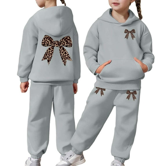 Utlike 2 Pcs School Outfits For Girls Long Sleeve Solid Color Warm Hoodie Pullover Tops Pants Kids Clothing Set Sweat Suit Birthday Outfits For Girl Size 4 Years-5 Years Grey