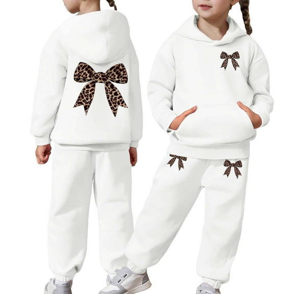 Utlike 2 Pcs School Outfits For Girls Long Sleeve Solid Color Warm Hoodie Pullover Tops Pants Kids Clothing Set Sweat Suit Festival Outfits For Girl Size 6 Years-7 Years White