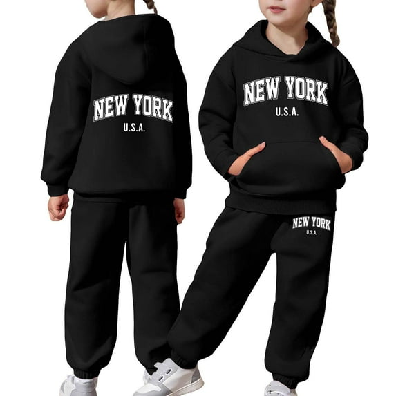 Utlike 2 Pcs School Outfits For Girls Sweatpants And Hooded Pullover Sweatshirt Youth Kids Activewear Set Going Out Outfits For Girl Size 6 Years-7 Years Black