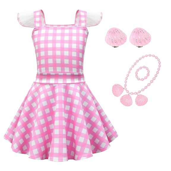 Utlike 3 Pack Girls Dresses Pink Plaid Princess Dress Birthday Party Dress Up With Accessories Set Cozy Sundress For Girl Size 3 Years-4 Years