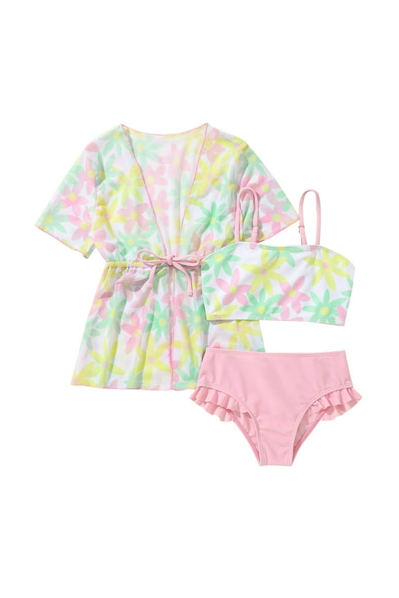 3 Pack Girls Swimsuit Rash Guard Kids Long Sleeves Bathing Suit Sun Proction Swimwear Bikini Set For Swimming Pool Size 4 Years-5 Years