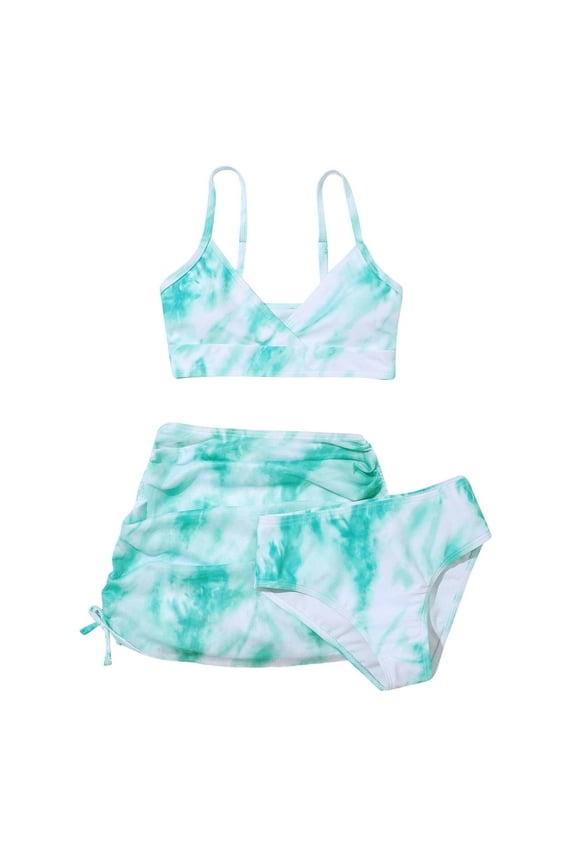 3 Pack Girls Swimsuit Summer Cute Floral Print Three Dyeing Crisscross Printing Swimwear Bikini Set For Swimming Lesson Size 8 Years