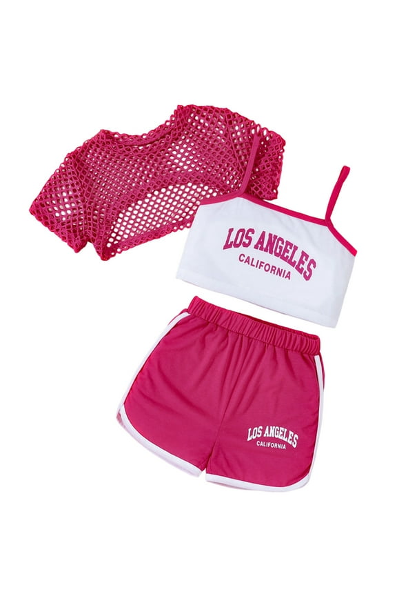 3 Pack School Outfits For Girls Casual Loose Sleeveless Top Shorts Summer Clothing Set First Day Of School Outfits For Girl Size 9 Years-10 Years Hot Pink