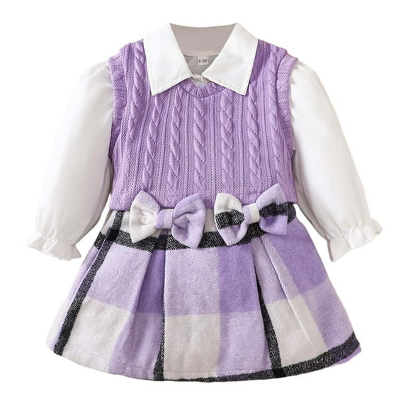 Utlike 3 Pack School Outfits For Girls Toddler Casual School Vest Sweater Shirt Plaid Skirt Set For Winter Fall Matching Outfits For Girl Size 4 Years-5 Years Purple