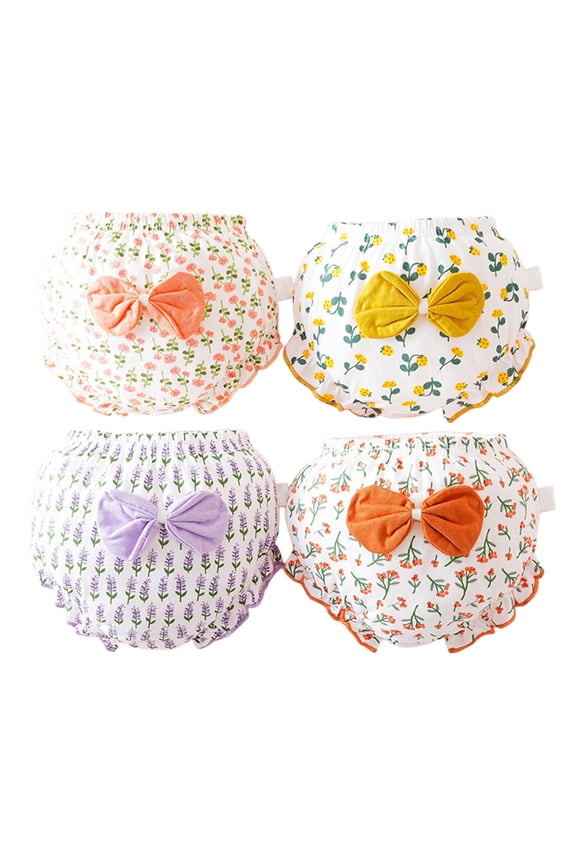4 Pack Girls Underwear Cute Print Bowknot Ruffled Briefs Panty Friendly To Sensitive Toddler Panties Size 4 Years-5 Years