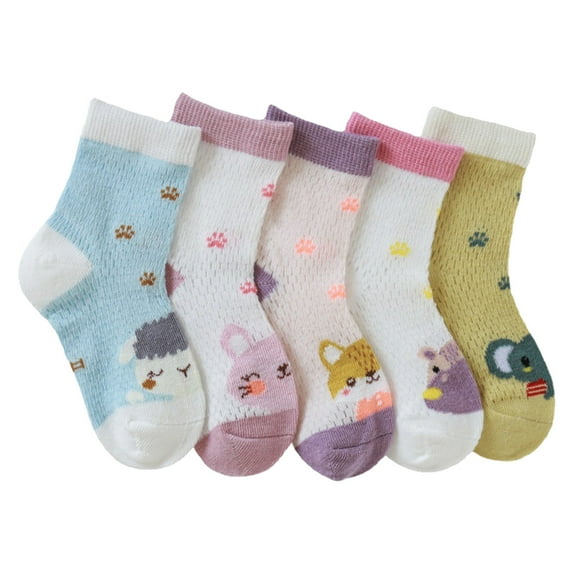 Utlike 5 Pairs Baby Girls Socks Summer Thin Comfortable Breathable Fashion Cartoon Ankle Socks For Toddler Girls Size 3 Years-5 Years