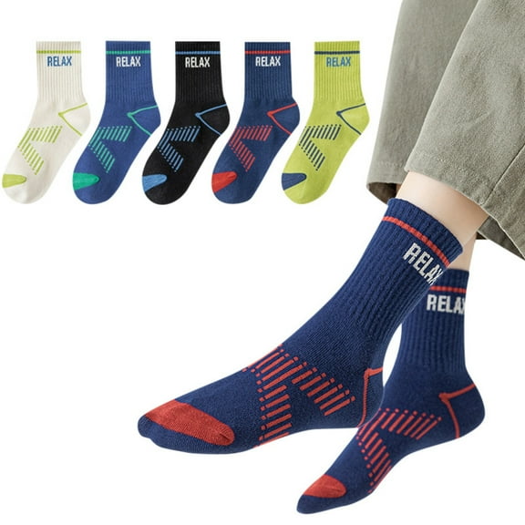 Utlike 5 Pairs Boys Socks Letter Print Athletic Socks For Boy Cute Gifts For Kids Size 12 Years-16 Years