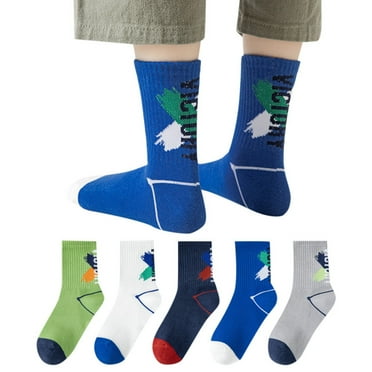 Utlike 5 Pairs Boys Socks Letter Print Athletic Socks For Boy Cute Gifts For Kids Size 9 Years-12 Years