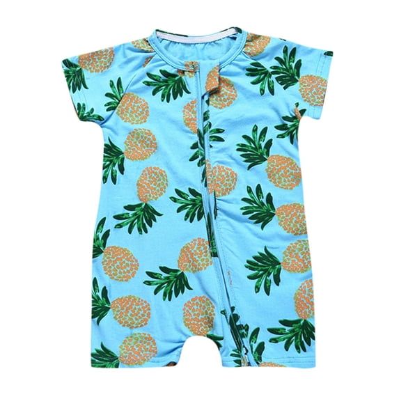 Utlike Baby Boys Bodysuit Summer Short Sleeved Print Double Zipper Romper Boy Clothes Lightweight Romper Size 0 Months-3 Months
