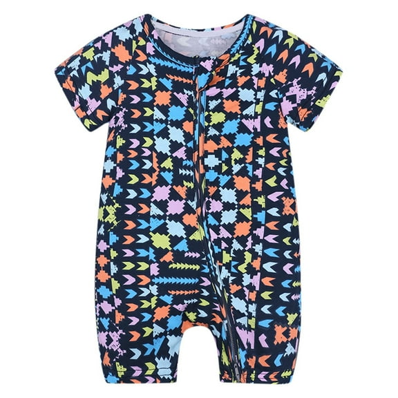 Utlike Baby Boys Bodysuits Summer Short Sleeved Print Double Zipper Athletic Fit Onesies Daily Wear Size 6 Months-12 Months