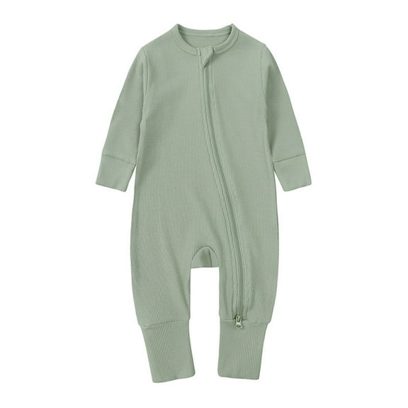 Utlike Baby Boys Bodysuits Ribbed Pajamas Zipper Long Sleeve Romper Skin Friendly Fit Playsuits Daily Wear Size 6 Months-12 Months