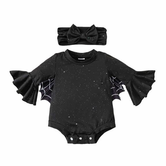 Utlike Baby Girls Bodysuits Halloween Hallomas Bat Long Sleeve Romper With Headband Soft Stretchy Romper For Toddlers Skin Friendly Fit Infant Playsuits Daily Wear Size 12 Months-18 Months