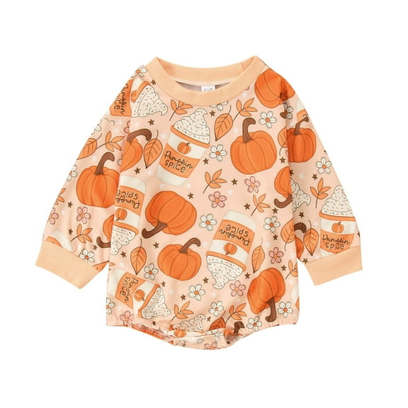 Utlike Baby Girls Bodysuits Long Sleeve Cartoon Pumpkins Printing Style Pullover Romper Sweatshirt Lightweight Playsuits For Size 6 Months-12 Months