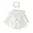 thumbnail image 1 of Utlike Baby Girls Bodysuits Long Sleeve Ribbed Bowknot Newborn Romper Dress Athletic Fit Playsuits For Infant Size 0 Months-3 Months, 1 of 6