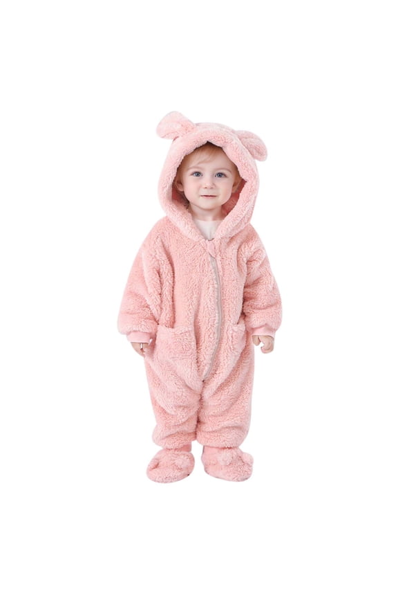Baby Girls Bodysuits Long Sleeve Thermal Hooded Romper Winter Warm Clothes Regular Fit Playsuits Daily Wear Size 18 Months-24 Months